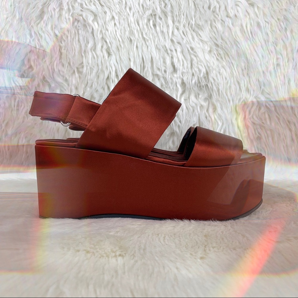 Burnt Red Orange Satin Open Toe Platform Sandals